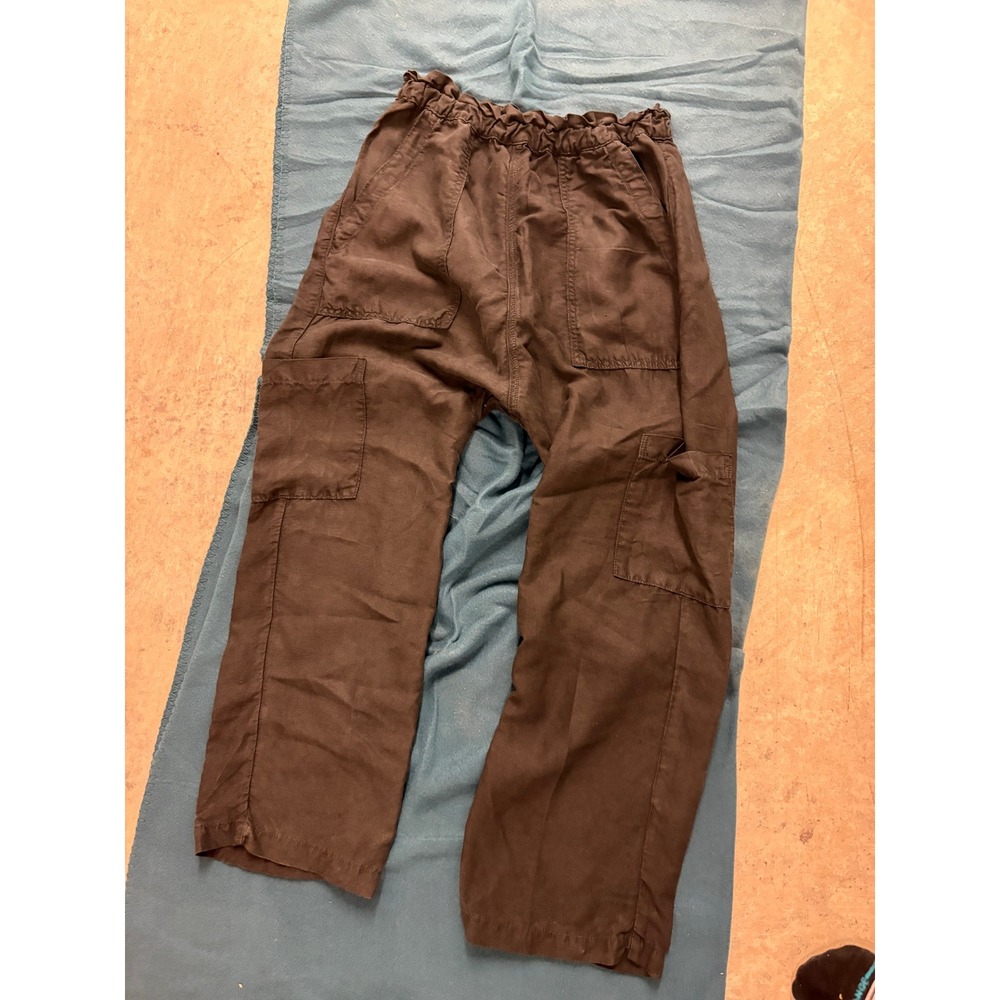 NSF Womens Paperbag Waist Cargo Pants Faded‎ Black Straight Leg Size Small
